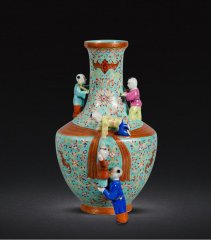 Antique Qing Qianlong Dynasty Ceramic Yellow Ground Heavy Famille Rose Porcelain Vase for Collection