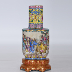 Antique Qing Qianlong Dynasty Ceramic Yellow Ground Heavy Famille Rose Porcelain Vase for Collection