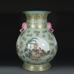 Antique Qing Qianlong Dynasty Ceramic Yellow Ground Heavy Famille Rose Porcelain Vase for Collection