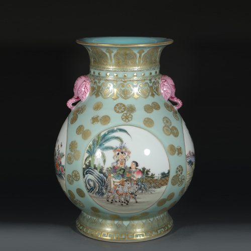 Antique Qing Qianlong Dynasty Ceramic Yellow Ground Heavy Famille Rose Porcelain Vase for Collection