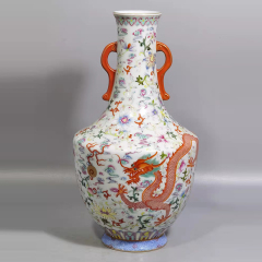 Antique Qing Qianlong Dynasty Ceramic Yellow Ground Heavy Famille Rose Porcelain Vase for Collection