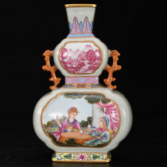Antique Qing Qianlong Dynasty Ceramic Yellow Ground Heavy Famille Rose Porcelain Vase for Collection