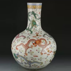 Antique Qing Qianlong Dynasty Ceramic Yellow Ground Heavy Famille Rose Porcelain Vase for Collection