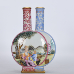 Antique Qing Qianlong Dynasty Ceramic Yellow Ground Heavy Famille Rose Porcelain Vase for Collection