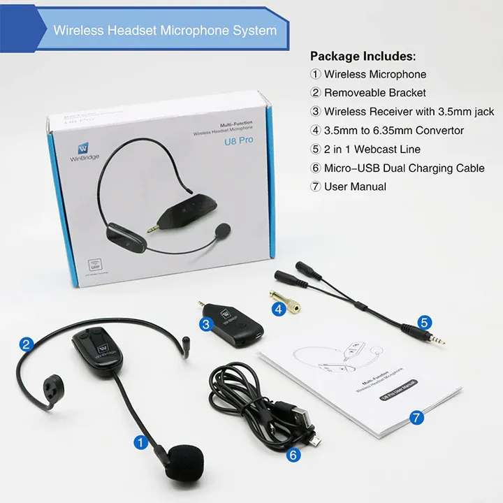 WinBridge U8 Pro Wireless Microphone Headset
