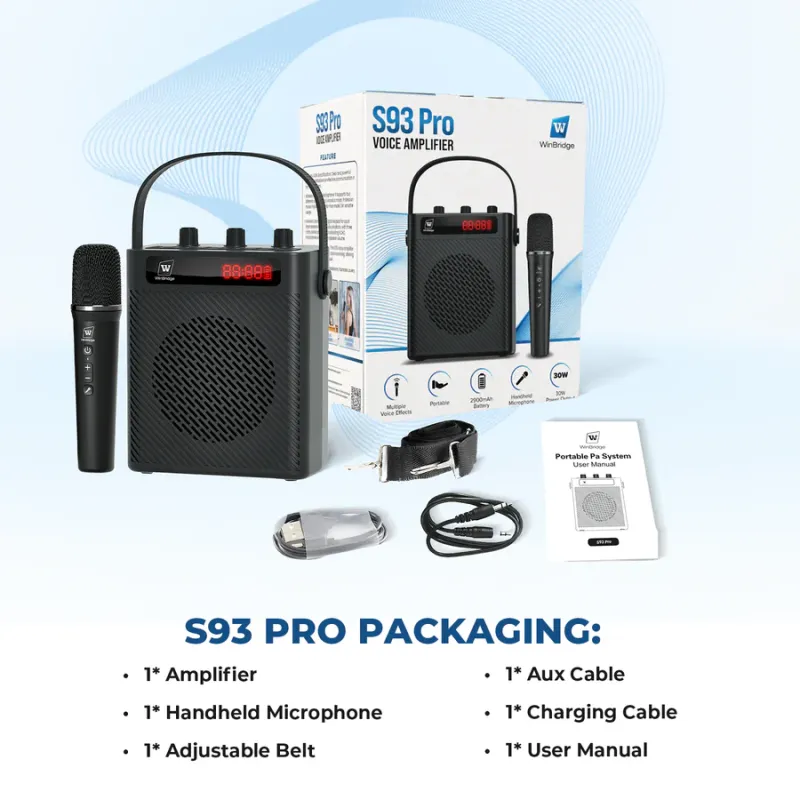 S93 Pro 30W Bluetooth Voice Amplifier with Wireless Handheld Microphone | WinBridge