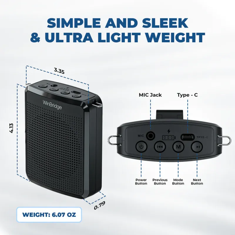 WB008 15W Bluetooth Voice Amplifier with Wired Headset Microphone | WinBridge