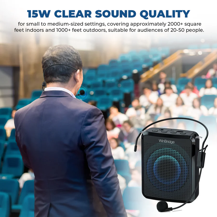 WB008 15W Bluetooth Voice Amplifier with Wired Headset Microphone | WinBridge