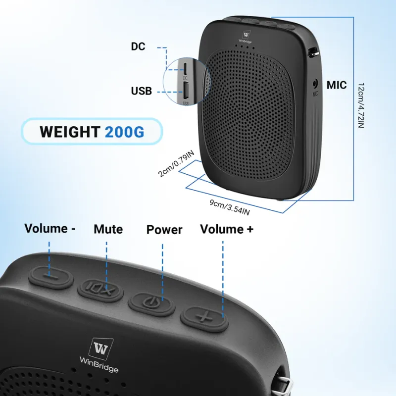C007 Wireless Voice Amplifier with Earhook Mic – 15W Portable PA System | WinBridge