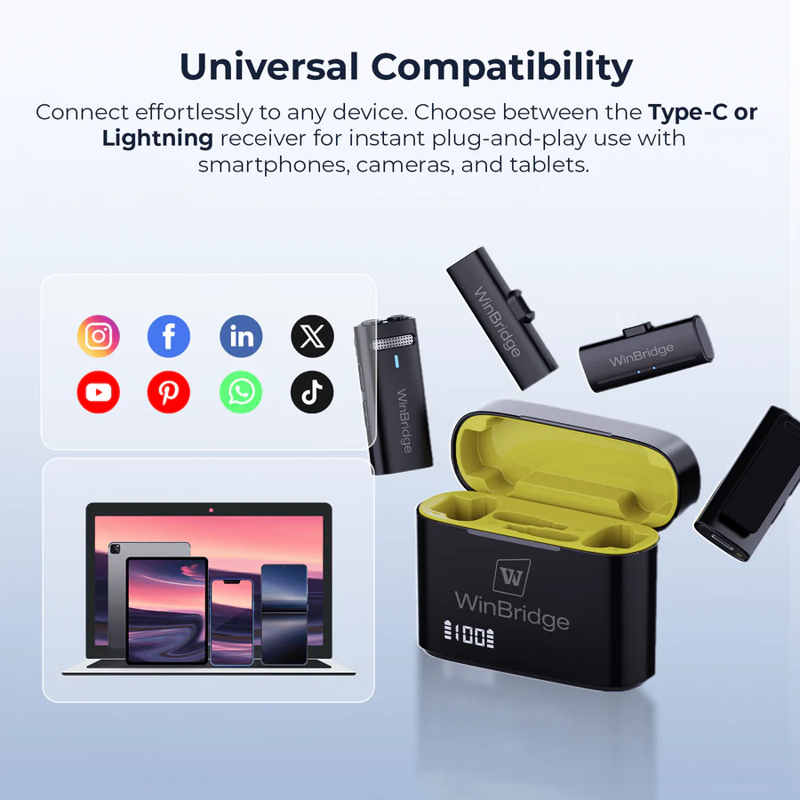 M31 2.4G Wireless Lavalier Microphone with ANC – HD Clip-On Mic for Vlog & Live Streaming | WinBridge