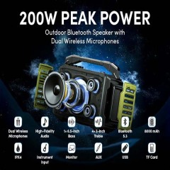 K600 200W Portable Bluetooth Party Speaker with Dual Wireless Microphones – Professional PA & Karaoke System for Events, Outdoor & Home | WinBridge