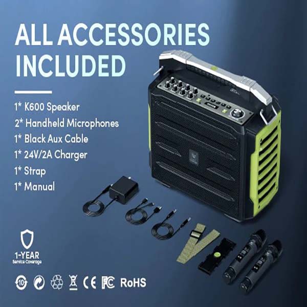 K600 200W Portable Bluetooth Party Speaker with Dual Wireless Microphones – Professional PA & Karaoke System for Events, Outdoor & Home | WinBridge