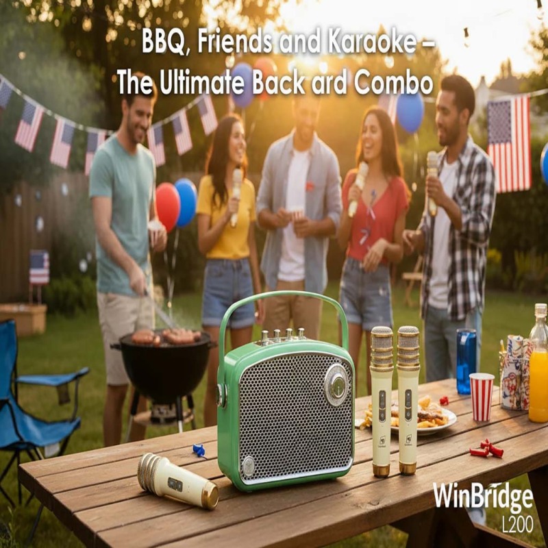 L200 70W Portable Bluetooth Karaoke Speaker with 2 UHF Wireless Microphones – Retro PA System for Home, Teaching & Events | WinBridge