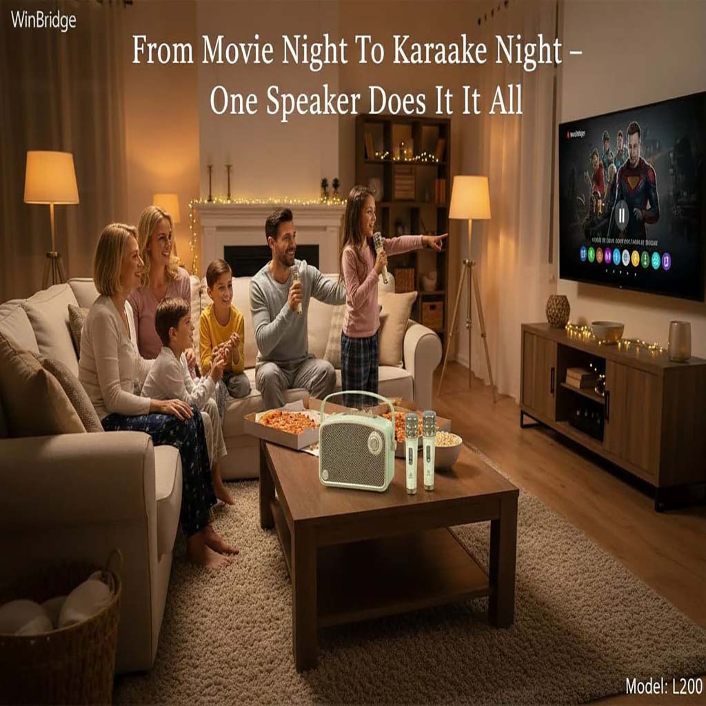 L200 70W Portable Bluetooth Karaoke Speaker with 2 UHF Wireless Microphones – Retro PA System for Home, Teaching & Events | WinBridge
