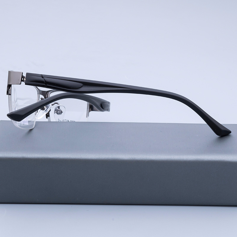 Trendy business hlaf frame flat lens round metal ultralight casual glasses frame