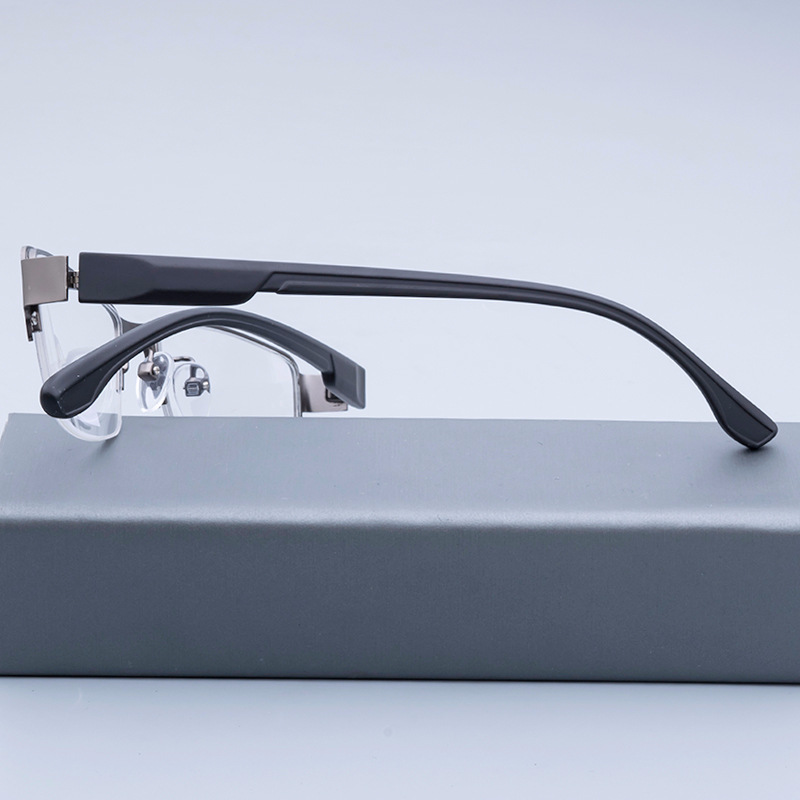 Gunmetal retro rectangle half frame flat glasses metal optical frame glasses high quality