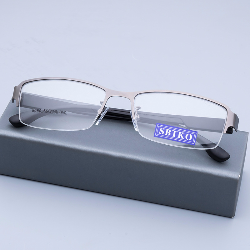 Gunmetal retro rectangle half frame flat glasses metal optical frame glasses high quality
