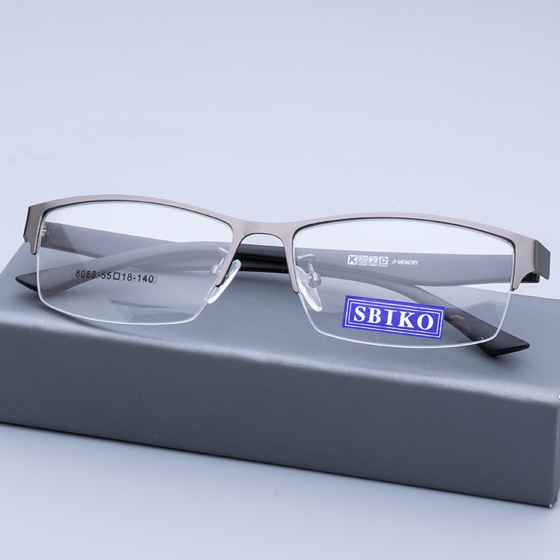 Trendy business hlaf frame flat lens round metal ultralight casual glasses frame