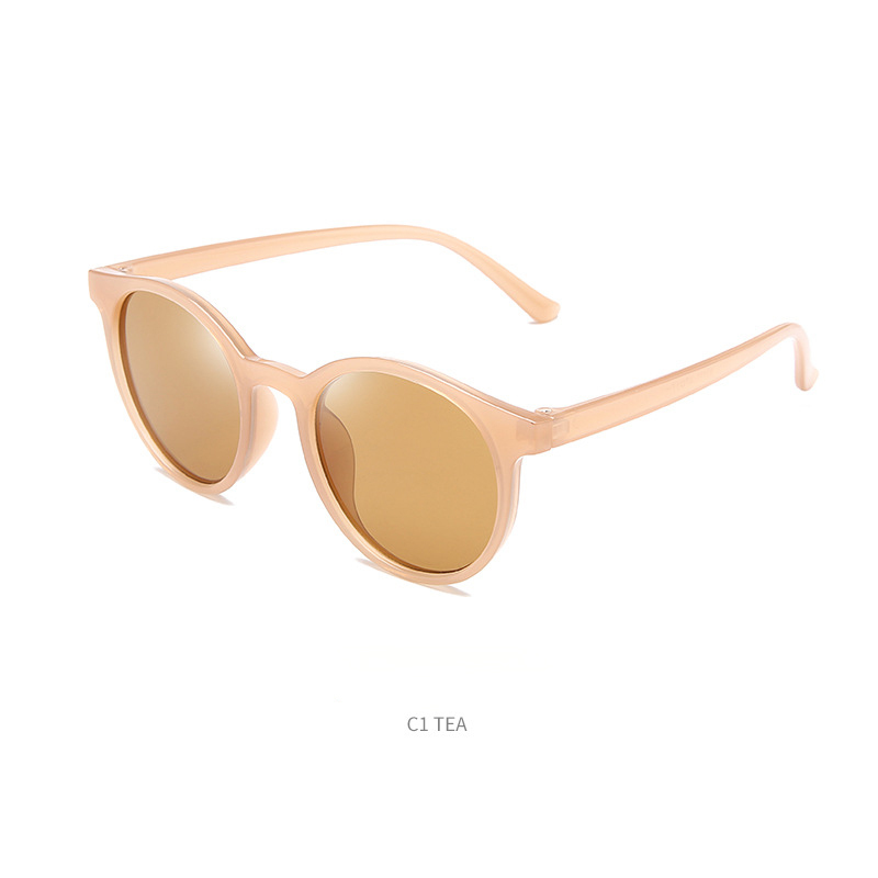 Retro children's cartoon sunglasses milk tea color cute children's glasses UV protection round frame baby sunglasses