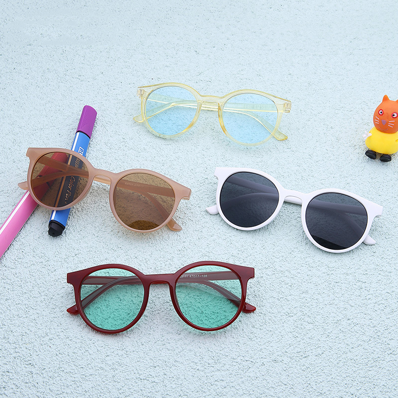 Retro children's cartoon sunglasses milk tea color cute children's glasses UV protection round frame baby sunglasses