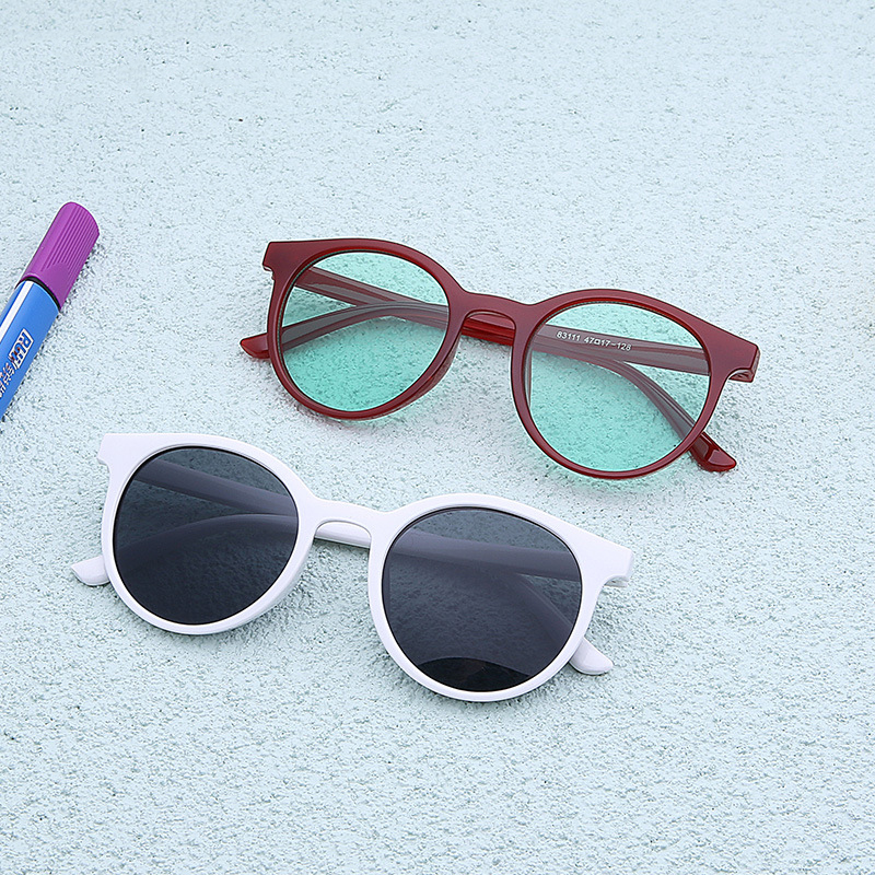 Retro children's cartoon sunglasses milk tea color cute children's glasses UV protection round frame baby sunglasses