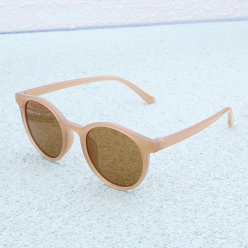 Retro children's cartoon sunglasses milk tea color cute children's glasses UV protection round frame baby sunglasses
