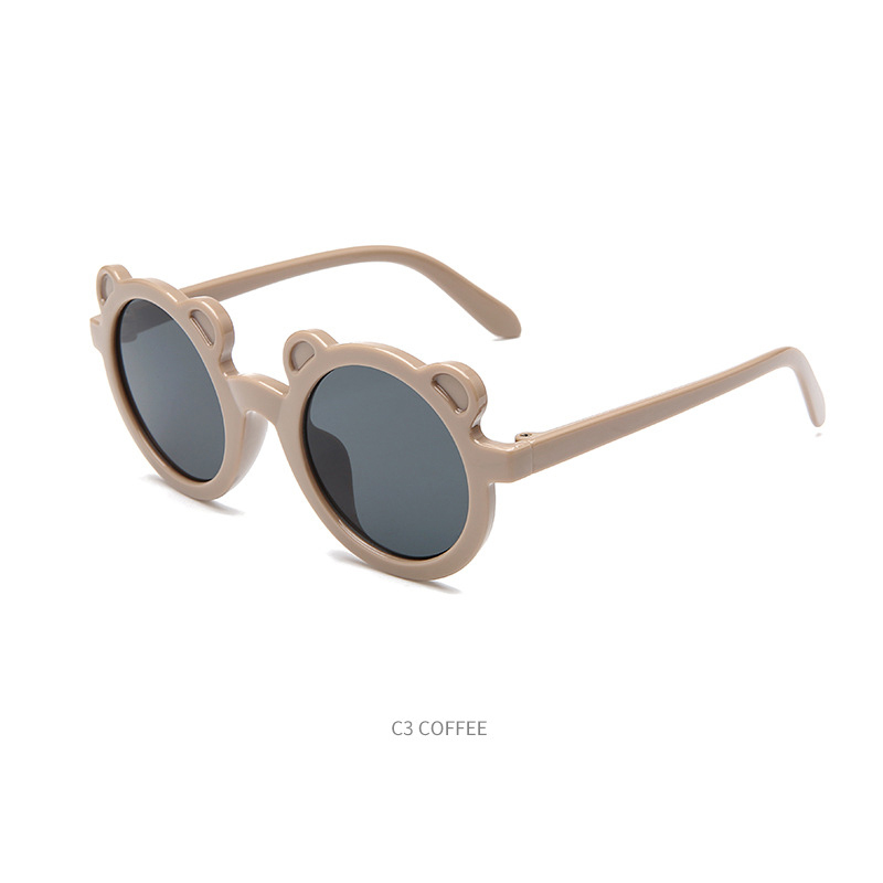 New children's cartoon sunglasses Round frame Bear glasses Cute candy color UV protective baby sunglasses