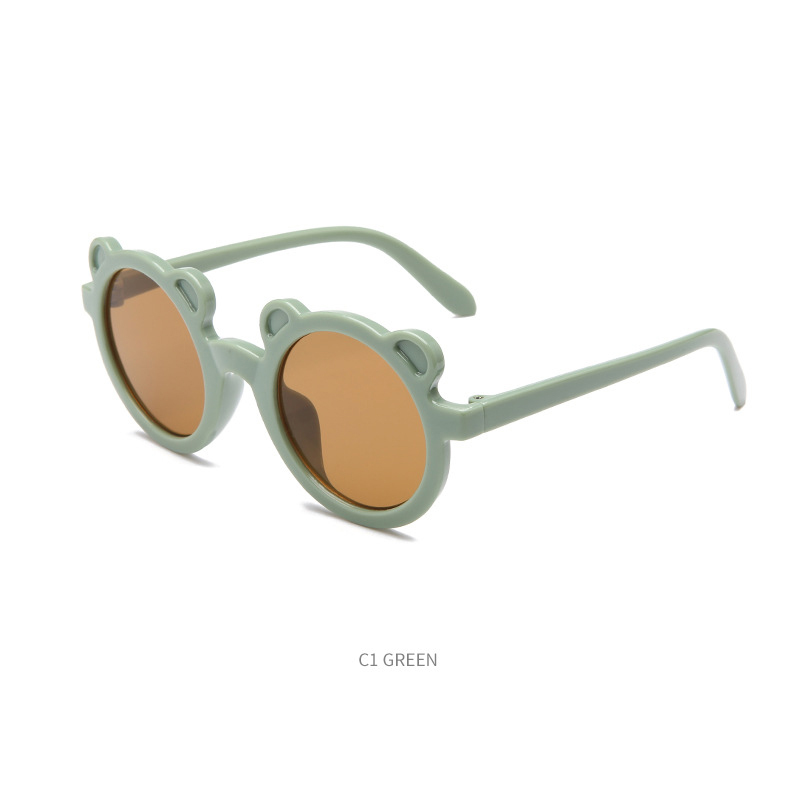 New children's cartoon sunglasses Round frame Bear glasses Cute candy color UV protective baby sunglasses