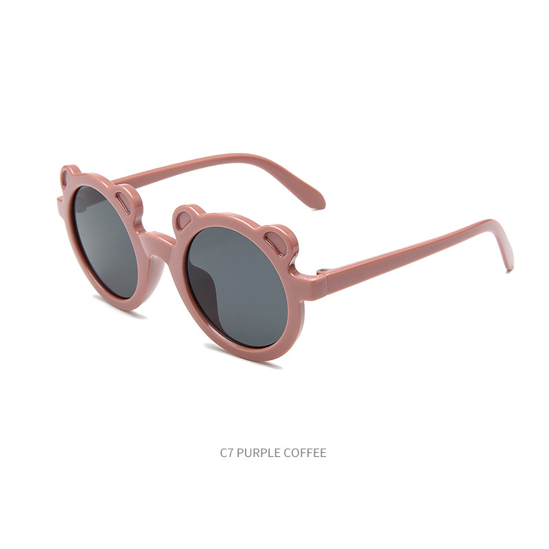 New children's cartoon sunglasses Round frame Bear glasses Cute candy color UV protective baby sunglasses
