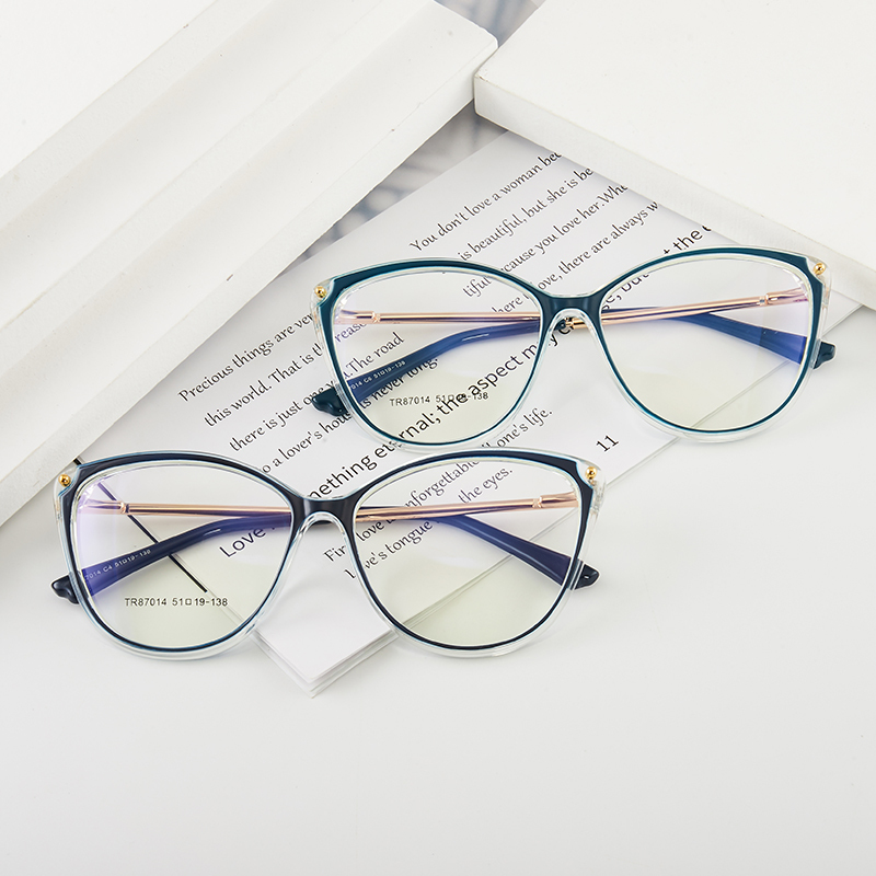 TR87014 Fashion Anti Blue Light Cat Eye Glasses Trendy Metal Optical Glasses Frame Women Designer Eyeglasses Frame