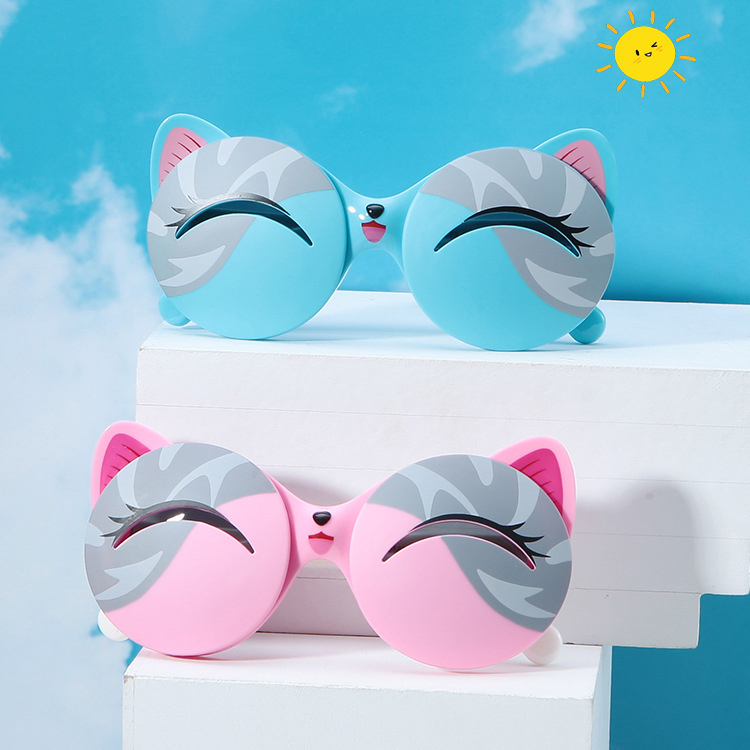 New children's polarizing sunglasses Fashion cartoon kitten clamshell hipster sunglasses UV protection glasses