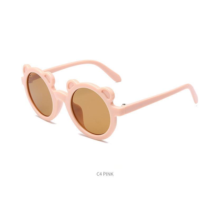 New children's cartoon sunglasses Round frame Bear glasses Cute candy color UV protective baby sunglasses