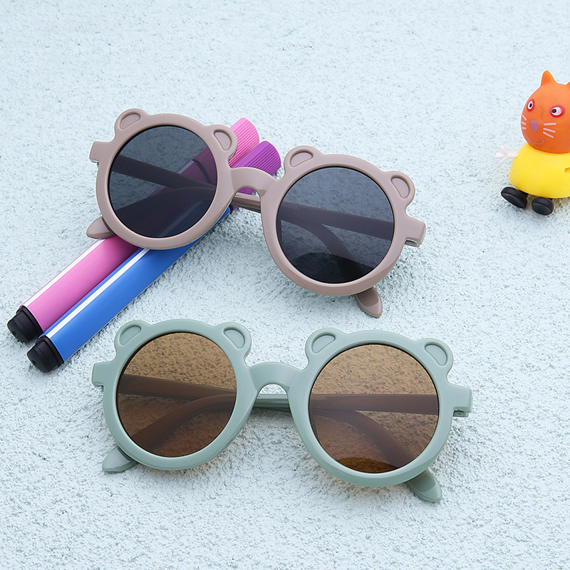 New children's cartoon sunglasses Round frame Bear glasses Cute candy color UV protective baby sunglasses