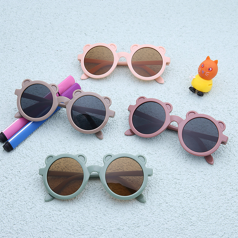 New children's cartoon sunglasses Round frame Bear glasses Cute candy color UV protective baby sunglasses