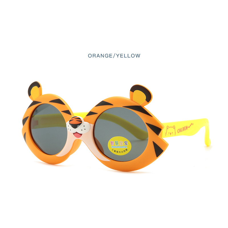 New baby fashion tiger cartoon sunglasses silicone polarized sunglasses for children boys and girls glasses