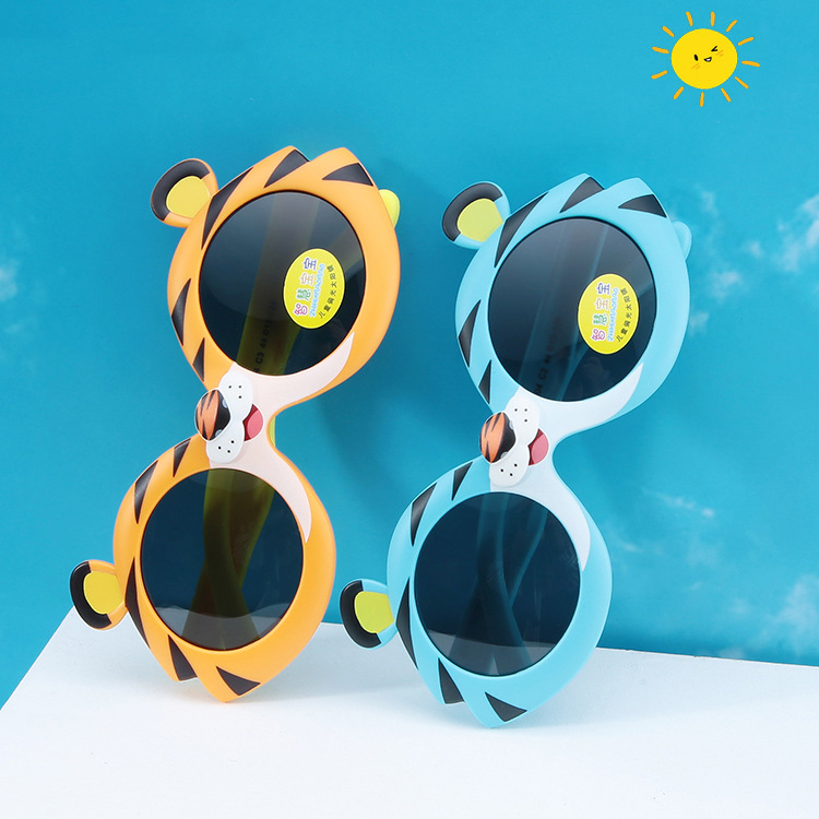 New baby fashion tiger cartoon sunglasses silicone polarized sunglasses for children boys and girls glasses