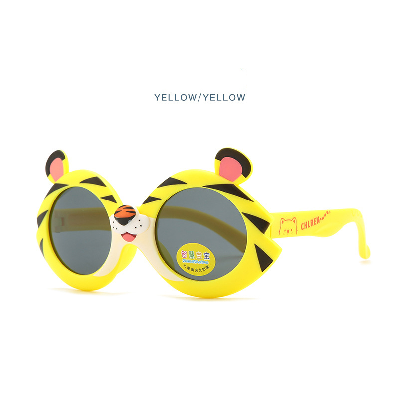 New baby fashion tiger cartoon sunglasses silicone polarized sunglasses for children boys and girls glasses