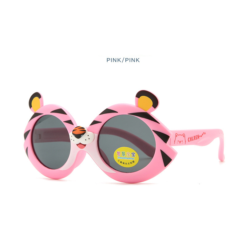 New baby fashion tiger cartoon sunglasses silicone polarized sunglasses for children boys and girls glasses