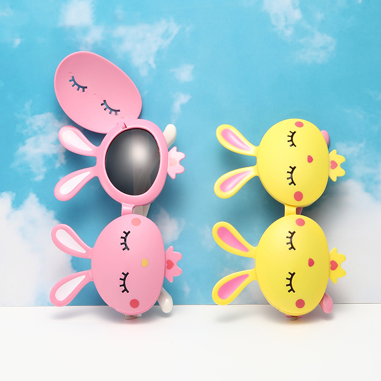 New children's fashion flip sunglasses girls UV proof bunny sunglasses cartoon glasses wholesale