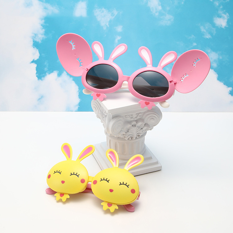 New children's fashion flip sunglasses girls UV proof bunny sunglasses cartoon glasses wholesale