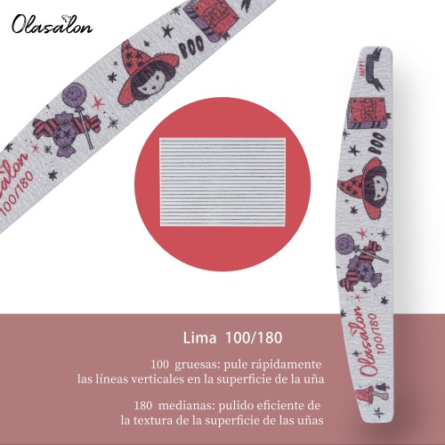 Nail File/Lima olasalon 100/180 medialuna 25/pt-level brooze Hallowen ola1112