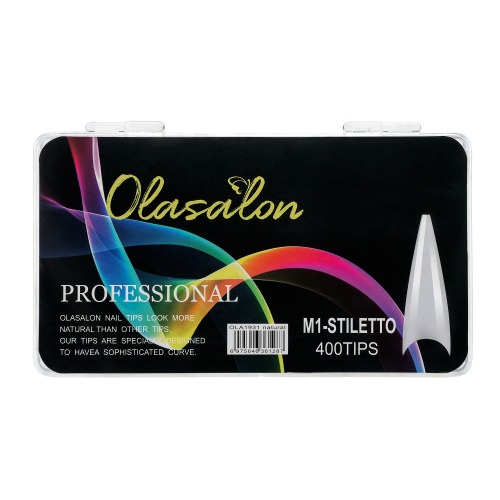 M1-stiletto-transparente 400 tips -uña OLASALON -ola1930 clear  M1-stiletto-natural- 400 tips -uña OLASALON -ola1931 natural