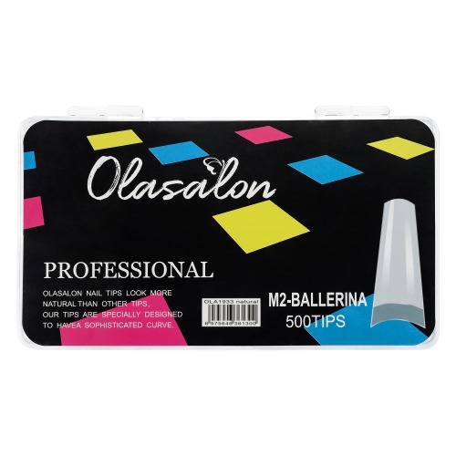 M2-ballerina-transparente 500 tips -uña OLASALON -ola1932 clear  M2-ballerina-natural 500 tips -uña OLASALON -ola1933 natural