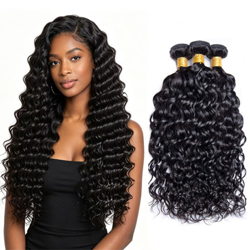 Deep Wave Hair Bundles, Synthetic Hair Quick-Braided Curling Hair Bundles, High-Temperature Fiber, Natural Black 22in, 6pcs