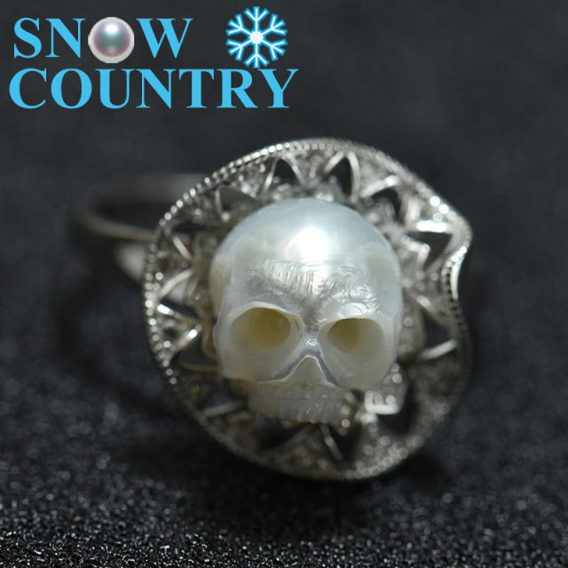 Pearl Carved Skull Ring  925 Sterling Silver Retro Design Jewelry
