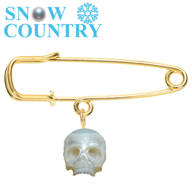 Pearl Carved Skull Brooch 14K Gold Injection Jewelry With Personality Hand Carving Customization