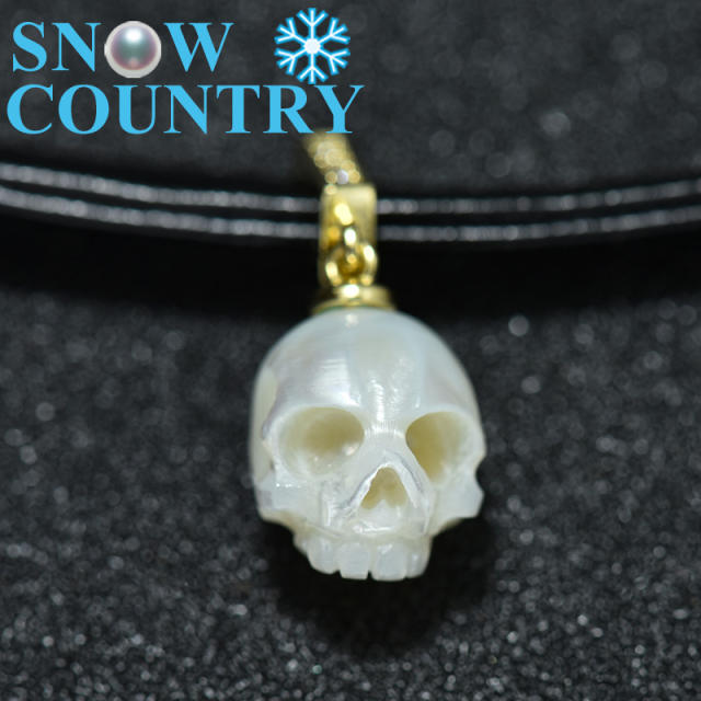 Black Leather Rope Choker Necklace Natural Pearl Hand Carved Skull Pendant Halloween Gift