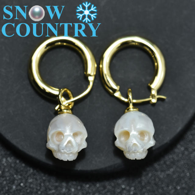 Handmade Pearl Carved Human Skull Earring  Dual Use Wedding  Earring Halloween Gift