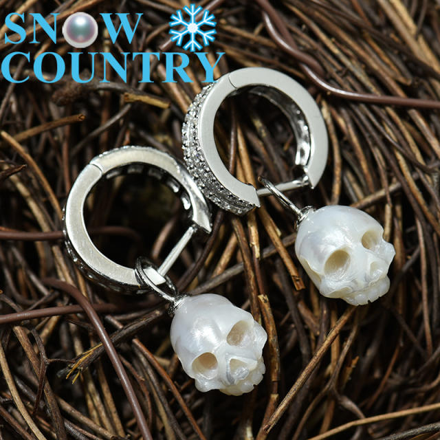 Vintage­ Pearl Carved Skull Earring 925 Sterling Silver Jewelry Detachable Dual Purpose Earrings Valentine's Day Gift