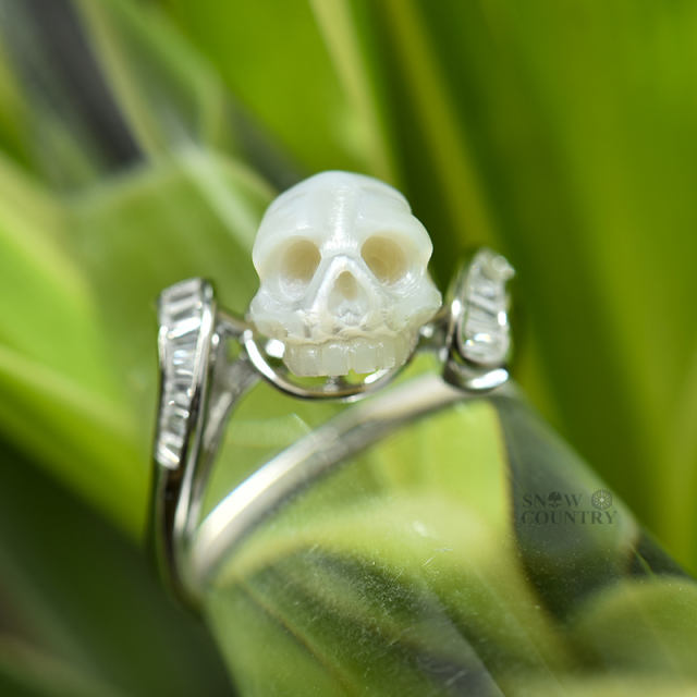 Skull Ring Gothic Carved Pearl Wedding Gift for Girl Halloween Silver Jewelry